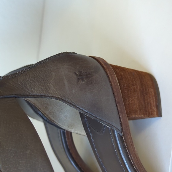 Frye Brielle Charcoal Grey Wooden Ankle Sandals - Size 8 - Picture 4 of 15